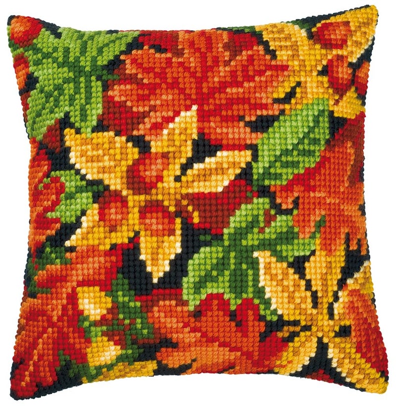 Vervaco Cross Stitch Cushion Kit Autumn Leaves 16" x 16" - Image 1